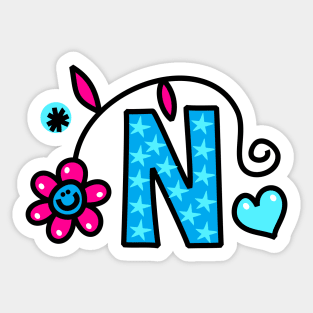 Letter N abc monogram hand drawn colorful alphabet Sticker